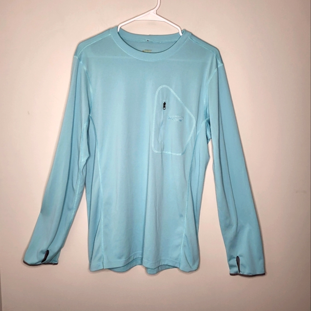 Patagonia Tropic Comfort Crew Capilene Silk Weight Chest Pocket Size M Teal